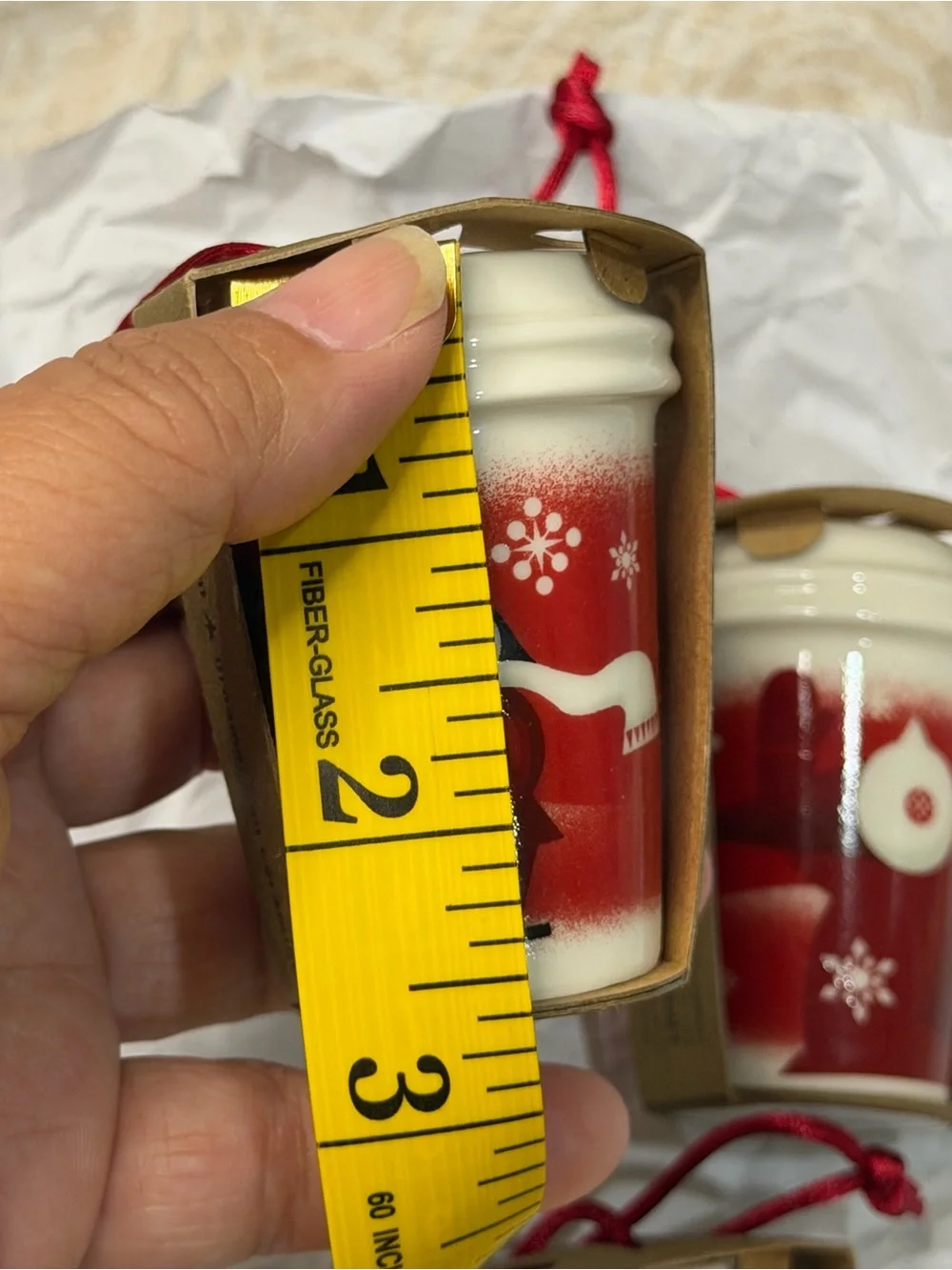 Set of 3 - 2010 Starbucks Holiday Mini Ceramic Cup Ornaments NWT